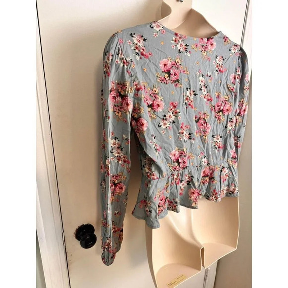 Rewind Floral Gray & Pink Floral Ruched Drawstring Blouse – Size XL #0729 - Picture 5 of 8